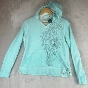 Harley Davidson Womens‎ Turquoise Lace Trim Hoodie Sweatshirt Size Medium